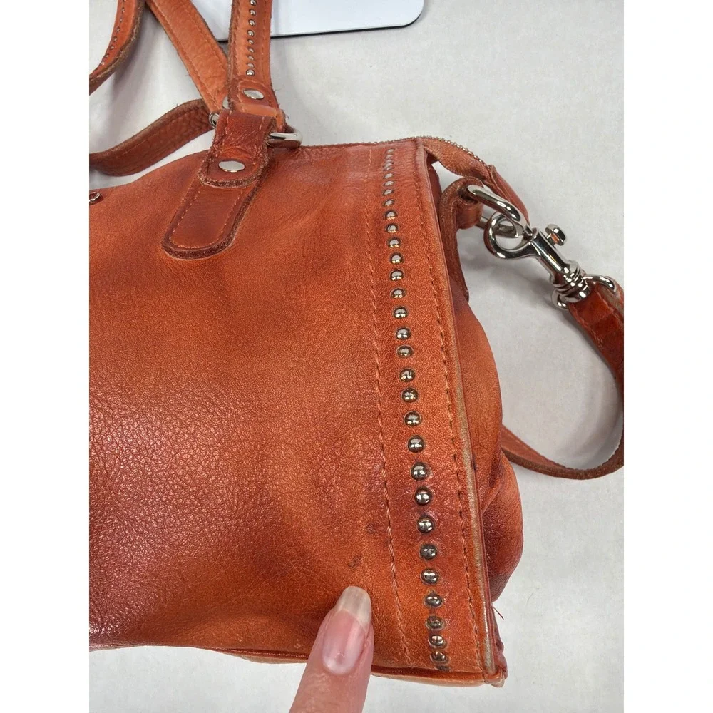 Old Trend Burnt Orange Leather Satchel Crossbody Shoulder Bag with Stud Details
